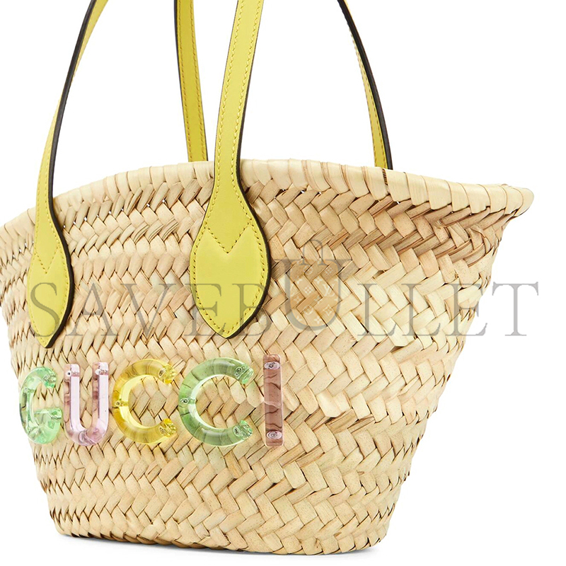 GUCCI MINI STRAW TOTE WITH GUCCI LOGO 782381 (20.5*19.5*13cm)